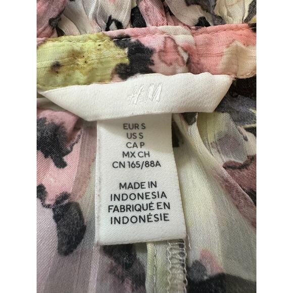 H&M Flowy Watercolor Blouse Floral Neck Tie-Around Size Small - Picture 2 of 7